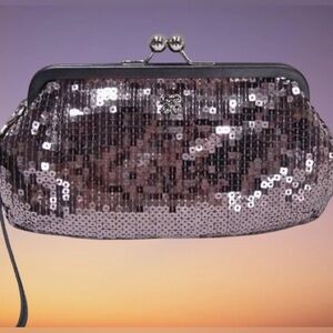 Coach Gun Metal Large Sequined Wristlet Clutch